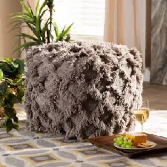 BAXTON STUDIO ASUKA MOROCCAN INSPIRED TAUPE HANDWOVEN COTTON FRINGE POUF OTTOMAN - Picture 5 of 6